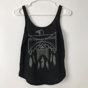 Black Tank Top with Tribal Bird Design